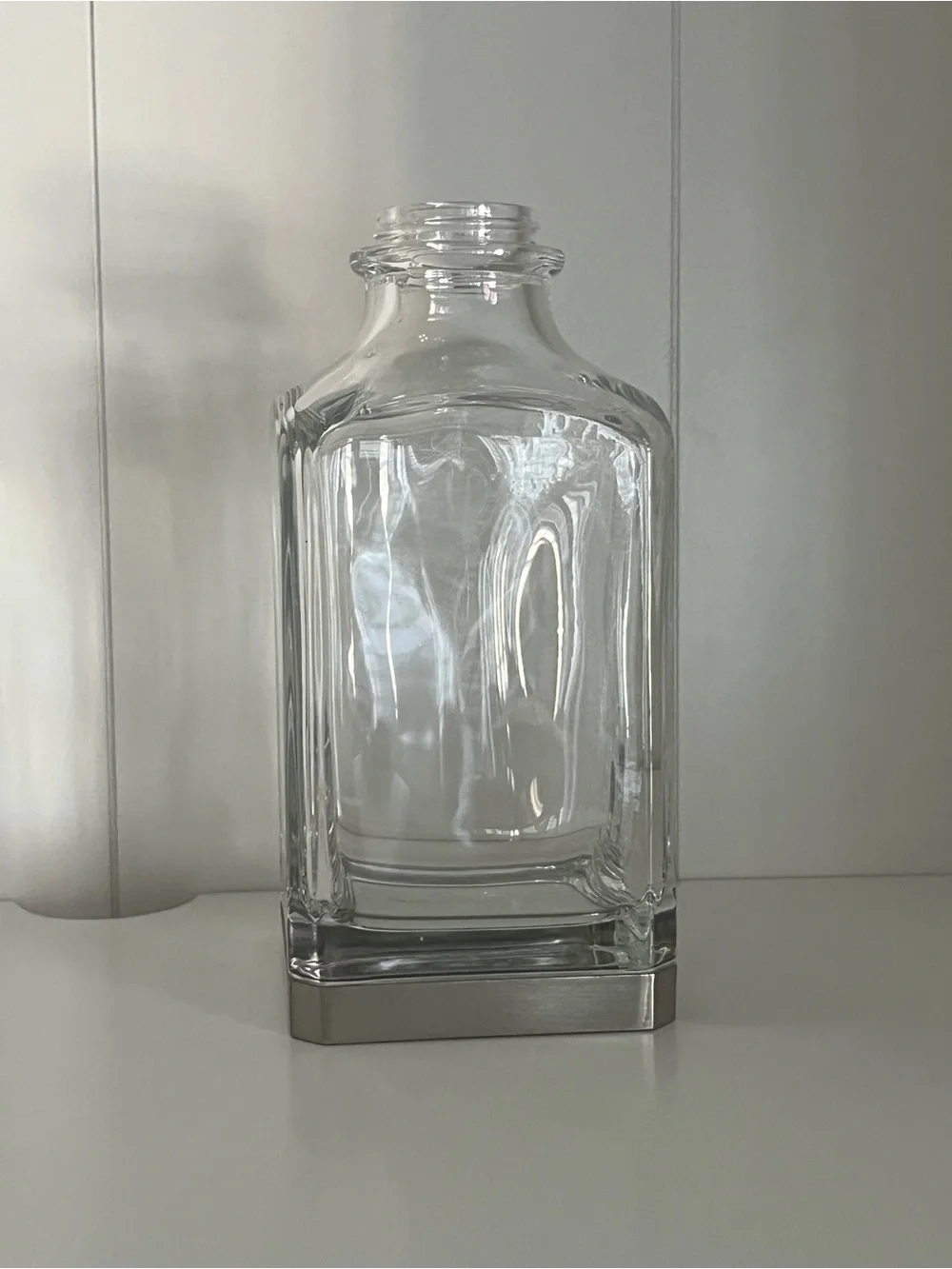Clear Glass Decorative Bottle Decanter Silver Base No Stopper